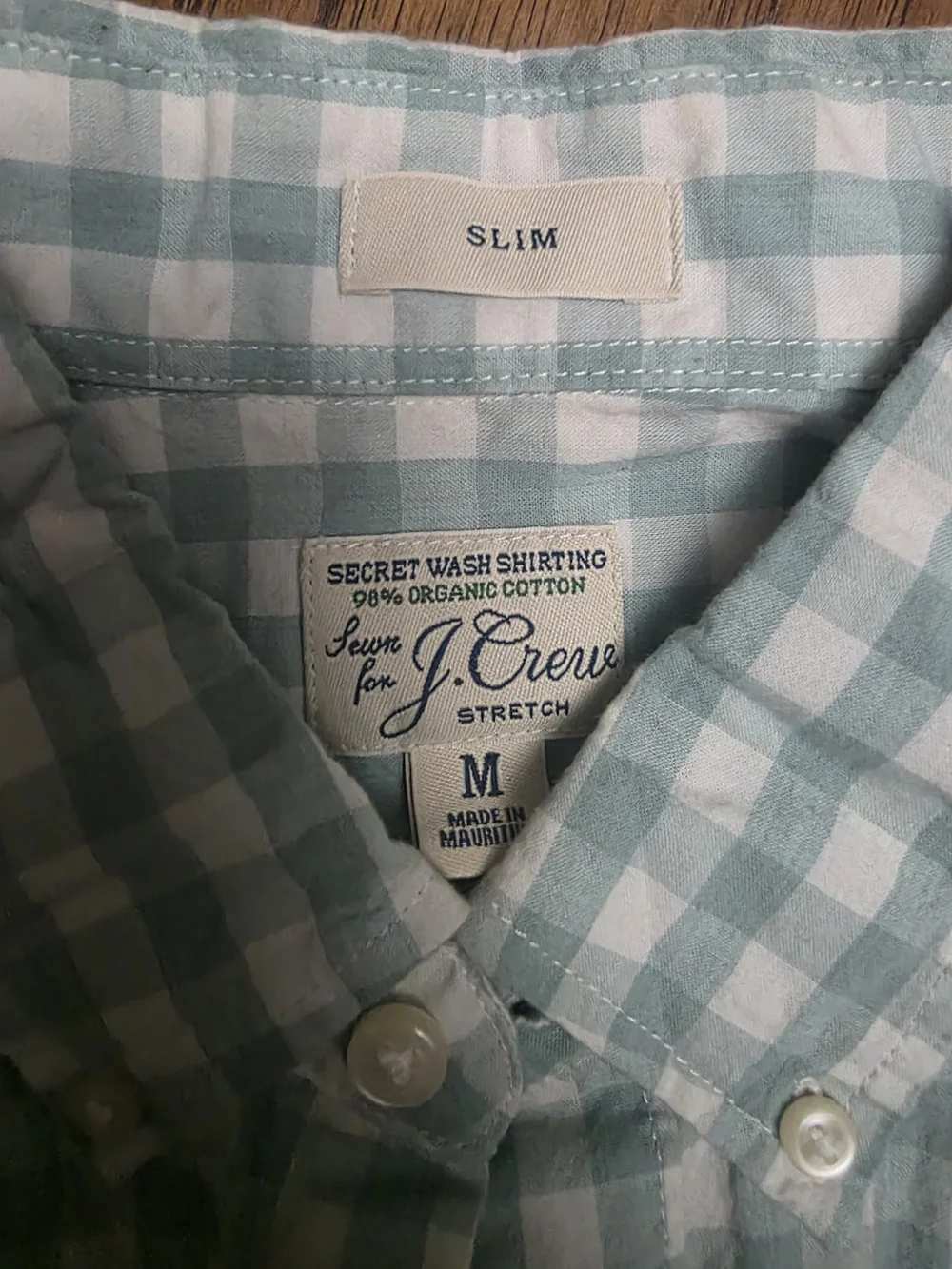 J. Crew Men's Light Mint and White Gingham Button-Down Shirt
